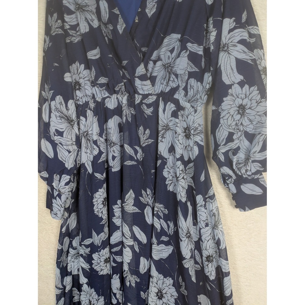 DM Fashion Maxi Dress Women's XS Blue Floral V-Neck Long Sleeve DM1946 Chiffon - Picture 6 of 10